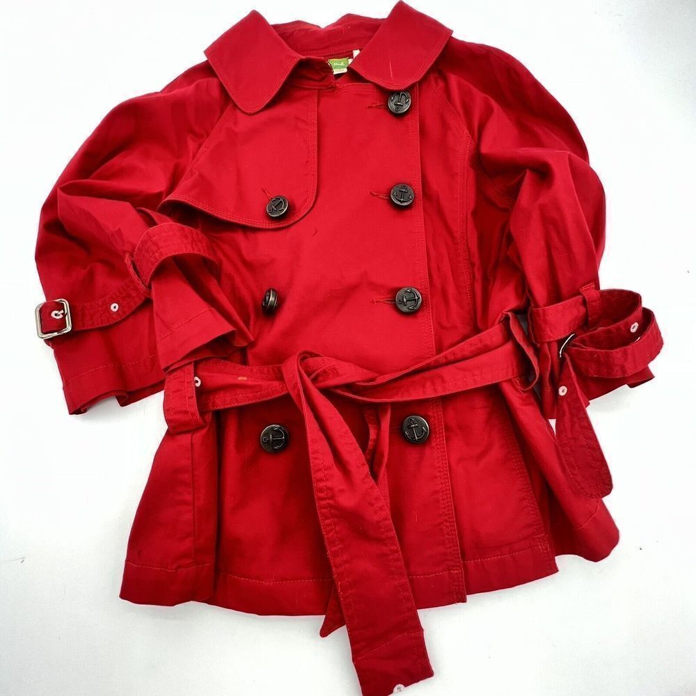 Anthropologie Bright Red Double-Breasted Belted Pea Coat